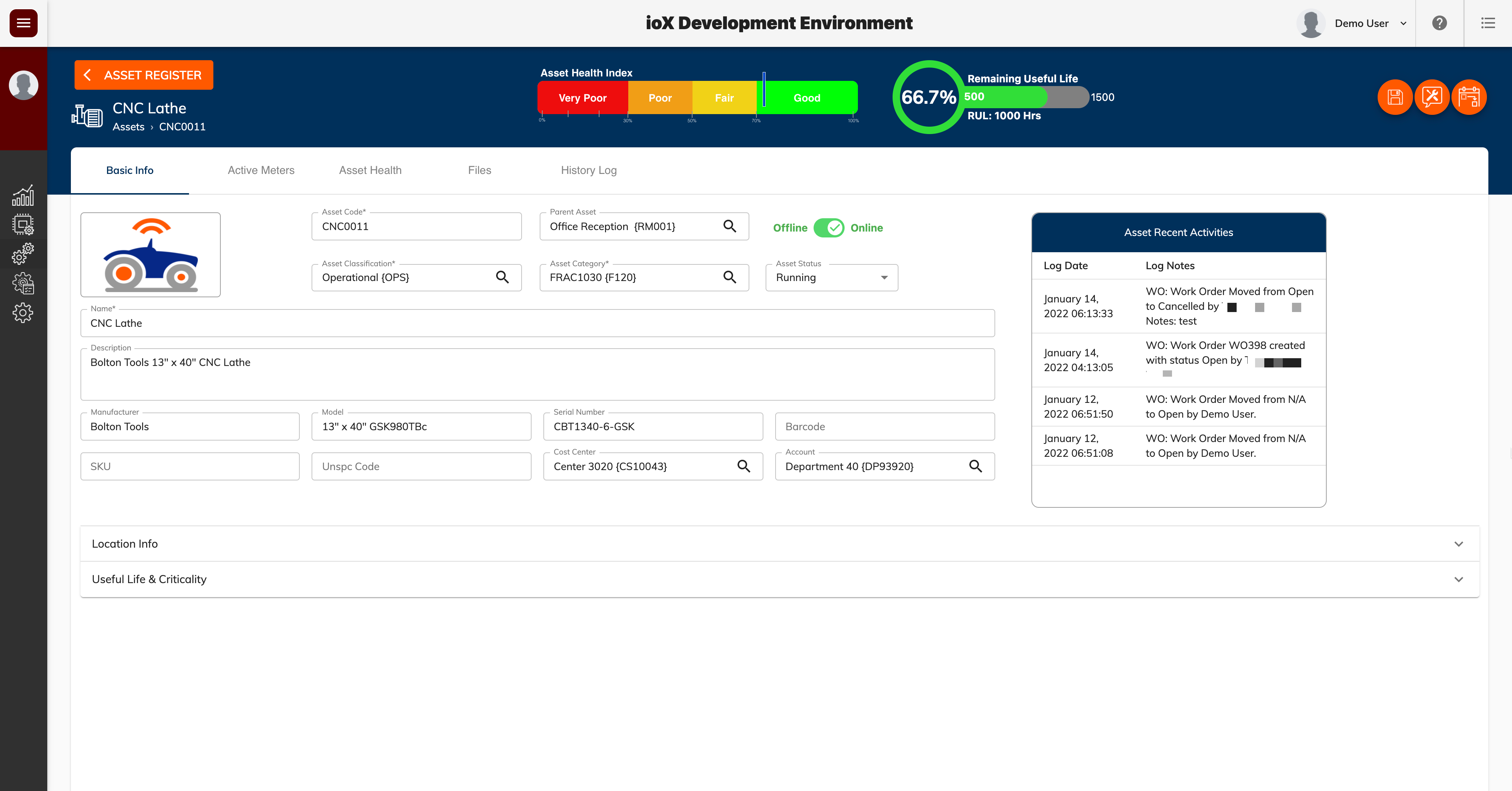 Asset Record Screen